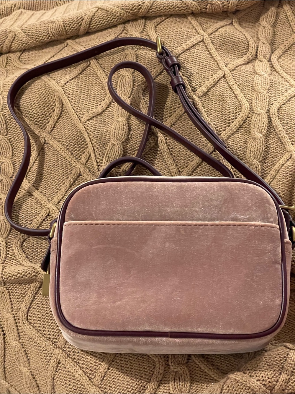 J. Crew Mauve Velvet Crossbody with Dark Trim